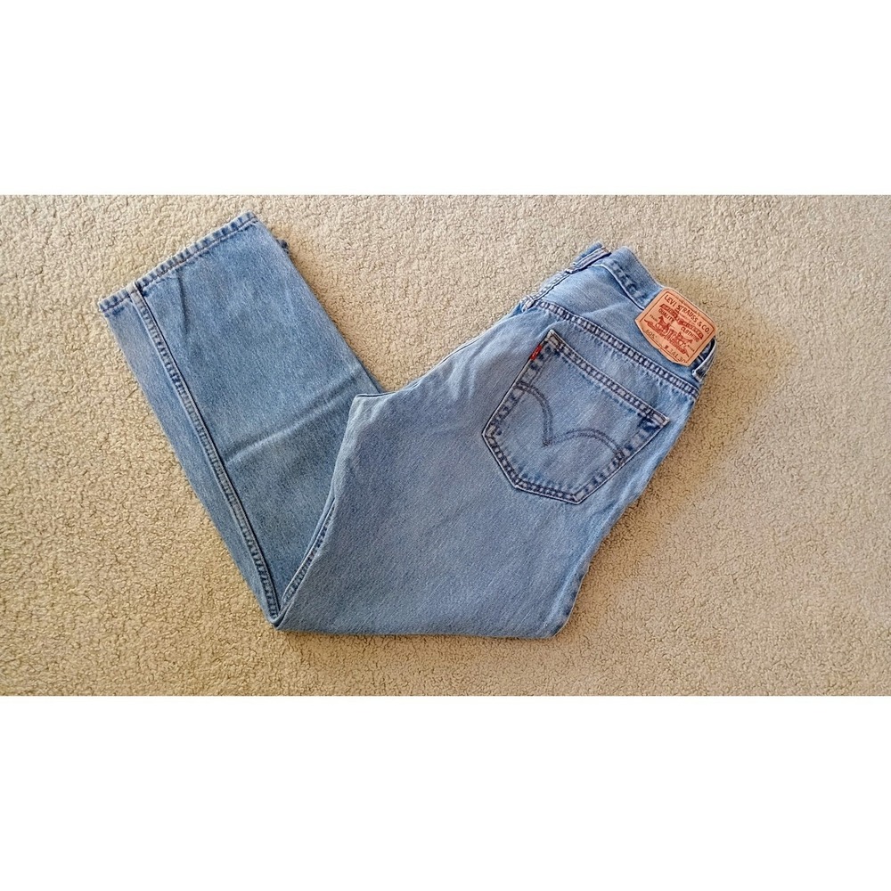 Levis 505 Regular Fit Jeans Mens 34x30 Light Wash Blue Denim Straight Leg